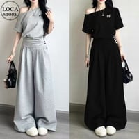セットアップ 上下セット スウェット オフショルダー tシャツ トップス ワイドパンツ ハイウエスト オフショル レトロ 大人可愛い ガーリー カジュアル DTCA-920359912258