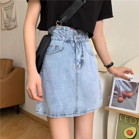 デニムスカート ハイウエスト Aライン デニム ミニ丈 ミニスカート レトロ 韓国ファッション レディース 大人可愛い ガーリー カジュアル DTC-670799811575