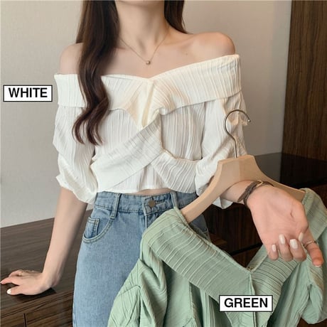 2way ブラウス Vネック オフショルダー 半袖 薄手 無地 韓国ファッション レディース トップス 大人可愛い ガーリー DTC-650101350711