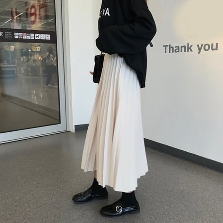 レディース ロング丈 プリーツスカート ウエストゴム ハイウエスト インスタ映え ガーリー フェミニン 韓国ファッション (DCT-598616665733)