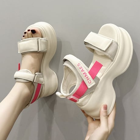 厚底 スポーツサンダル 22.0～24.5cm ボリュームソール マジックベルト 厚底ソール 厚底サンダル 美脚 カジュアル ビーチサンダル 歩きやすい DTCA-717889268011