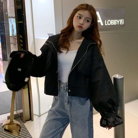 レディース ショートジャケット マウンテンパーカー ブルゾン パーカー ベルスリーブ 春 秋 アウター 薄手 韓国 韓国ファッション (DTC-602065336736)