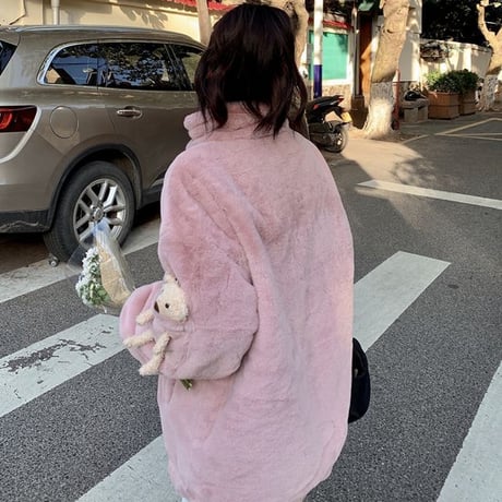 クマのぬいぐるみ付き ボアジャケット ボアブルゾン ゆったり アウター レトロ 韓国ファッション レディース 大人可愛い ガーリー フェミニン カジュアル DTC-657634169827