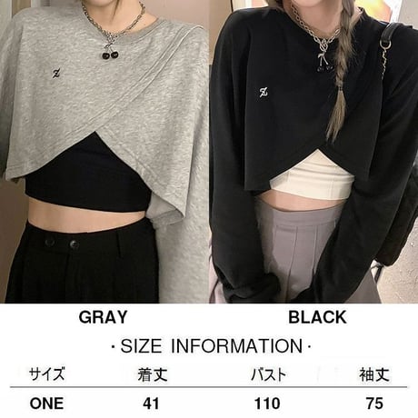不規則 クロス トップス シンプル ルーズ 薄手 ショート丈 レトロ トレーナー 韓国ファッション レディース 大人可愛い ガーリー DTC-651057262550
