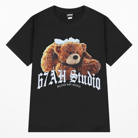 ユニセックス Tシャツ 半袖 クマ ベアー プリント クルーネック オーバーサイズ 韓国ファッション メンズ レディース カジュアル ストリート系ファッション DTC-665764460779