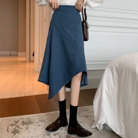 ヘムライン ロングスカート 不規則デザイン アシンメトリー ハイウエスト 韓国ファッション レディース スカート アシメ 大人可愛い ガーリー DTC-624794209402