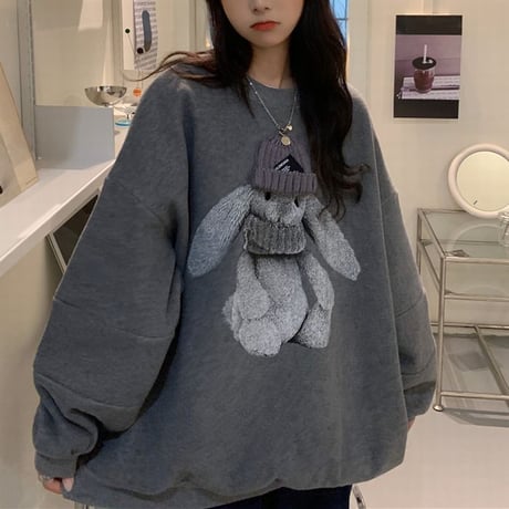 トレーナー うさぎ ラビット スウェット 厚手 オーバーサイズ 長袖 ゆったり レトロ 韓国ファッション レディース 大人可愛い ガーリー カジュアル DTC-659139065147