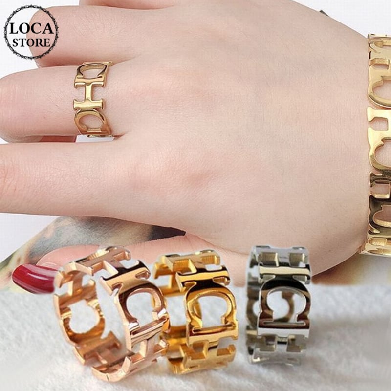 リング 指輪 金属アレルギー対応 レディース ローマ字切り抜き