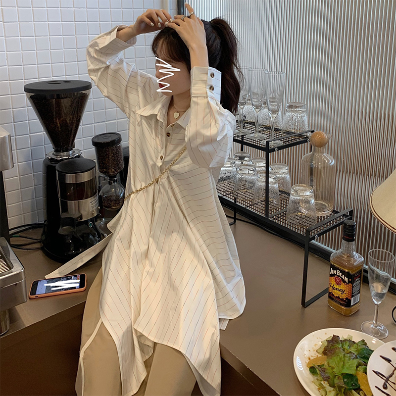 ストライプ柄 シャツ 不規則デザイン 韓国ファッション レディース 