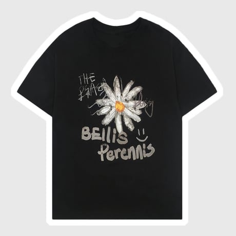 ユニセックス Tシャツ 半袖 メンズ レディース 落書き風 英字 花 フラワー プリント オーバーサイズ 大きいサイズ ルーズ ストリート DTC-615255947278