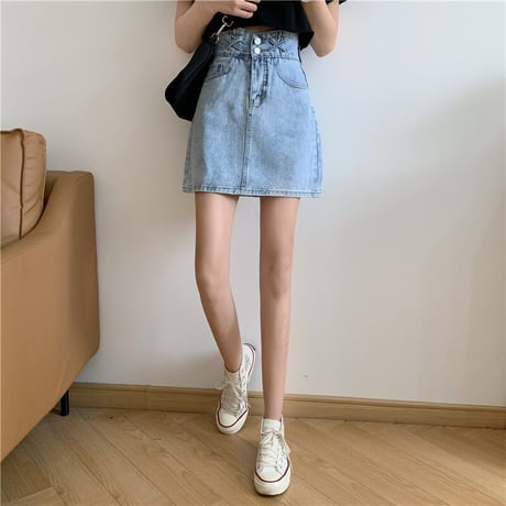 デニムスカート ハイウエスト Aライン デニム ミニ丈 ミニスカート レトロ 韓国ファッション レディース 大人可愛い ガーリー カジュアル DTC-670799811575