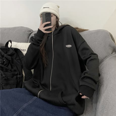 パーカー プルオーバー プラスベルベット ウサギ耳 フードジップ ルーズ 韓国ファッション レディース ゆったり 大きめ カジュアル ストリート系 DTC-632251286193