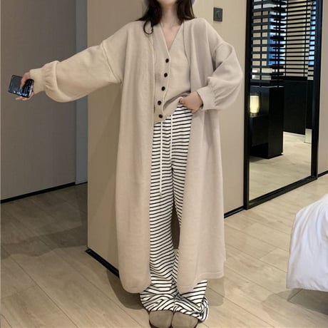 2点セット ニットベスト ロングカーディガン ニットコート 長袖 ゆったり  ルーズ レトロ 韓国ファッション レディース 大人可愛い ガーリー DTC-740113593283