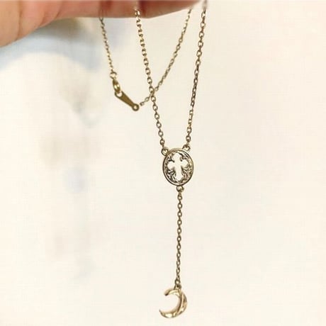 ハワイアンジュエリーネックレス クロス 三日月 ムーン ロザリオ チェーン付き ペンダント サージカルステンレス 金属アレルギー対応 シルバー ゴールド ピンクゴールド アクセサリー gns8176