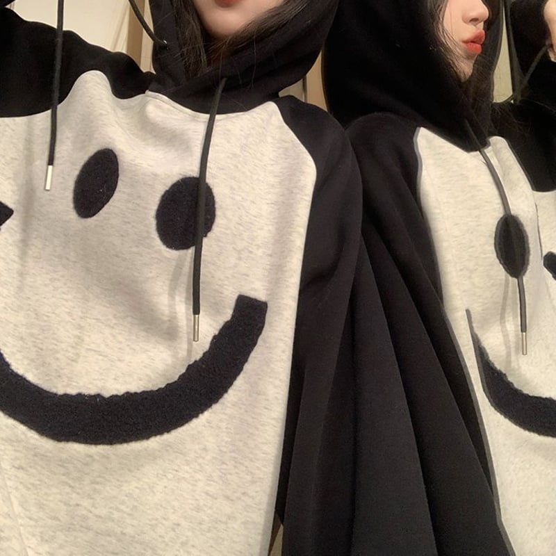 パーカー 裏起毛 プルオーバー オーバーサイズ バイカラー スマイリー