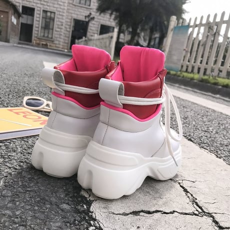 ハイトップ スニーカー ハート 厚底 7cm 韓国ファッション ハイカットスニーカー シューズ ボリュームスニーカー 厚底スニーカー かわいい 歩きやすい 586841420948