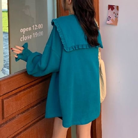 大きい襟 トップス トレーナー ブラウス 長袖 ルーズ レトロ 韓国ファッション レディース 大人可愛い ガーリー フェミニン DTC-654704055754
