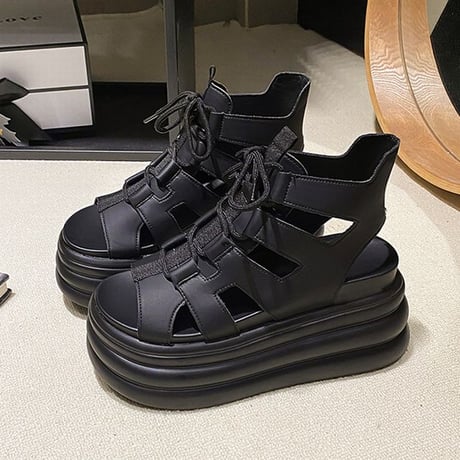 厚底サンダル グラディエーター 22.0～24.5cm サンダル レースアップ 厚底 スタイルアップ トレンド 韓国ファッション レディース DTC-795162835530