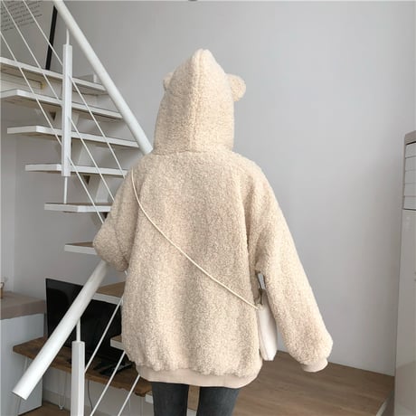 くま耳 ボアパーカー もこもこ パーカー 長袖 耳付き ポケット ボア トップス モコモコ 厚手 レトロ 韓国ファッション レディース 大人可愛い ガーリー DTC-655515206644