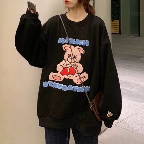 トレーナー プラスベルベット ラウンドネック シンプル ルーズ オーバーサイズ 長袖 ゆったり 韓国ファッション レディース ガーリー フェミニン カジュアル DTC-655085180955
