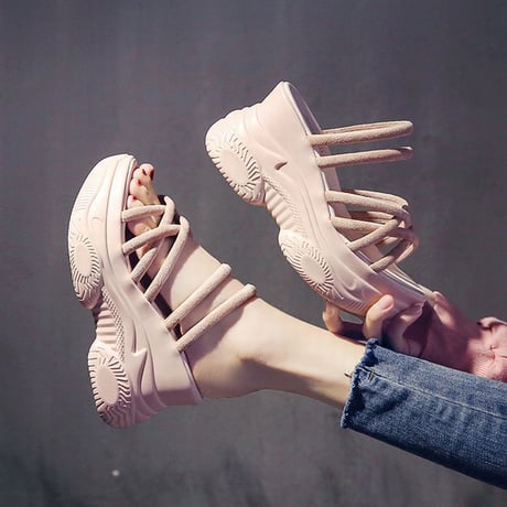 プラットフォーム 厚底サンダル クロスストラップ 22.5～24.5cm 9cmヒール オープントゥ 韓国ファッション レディース サンダル 厚底 トレンドDTC-636833029178)