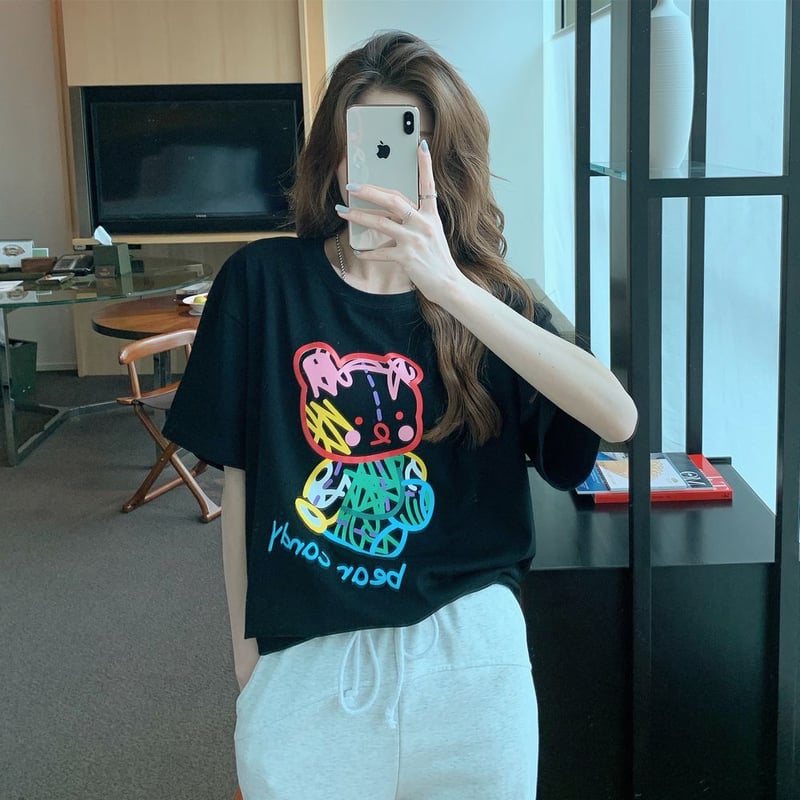Tシャツ クマ ホワイト 熊 半袖 Lサイズ 病みかわ 韓国