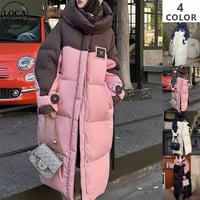 フード付き ダウンコート ベンチコート 中綿 バイカラー スタンドネック 配色 ロングコート 中綿コート 防寒 アウター レトロ 大人可愛い ガーリー カジュアル DTCA-811255104000