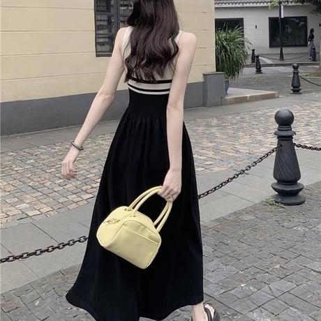 ニットワンピース ノースリーブ ファスナー サマーニット スリムフィット Aライン ロングワンピース ハイウエスト レトロ 大人可愛い ガーリー DTCA-823649264982