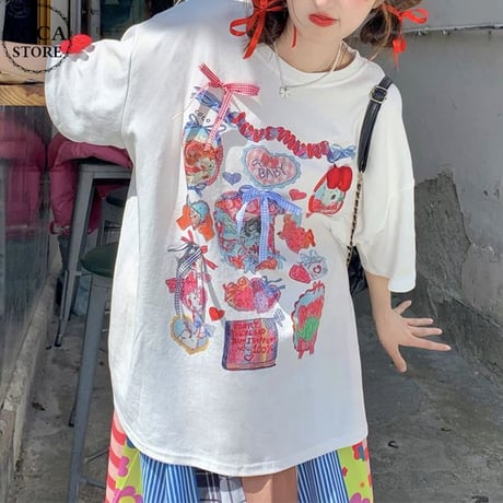 Tシャツ 立体リボン オーバーサイズ クルーネック トップス 半袖 ルーズ レトロ 韓国ファッション レディース 大人可愛い ガーリー DTC-782364443690
