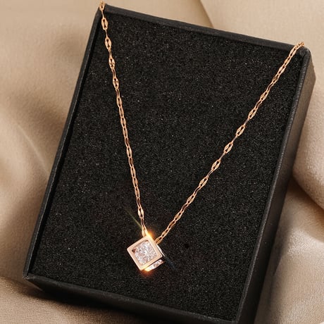ネックレス キューブ CZ チェーン付き 金属アレルギー対応 ペンダント アクセサリー チタン K14メッキ シンプル DTC-615614054033