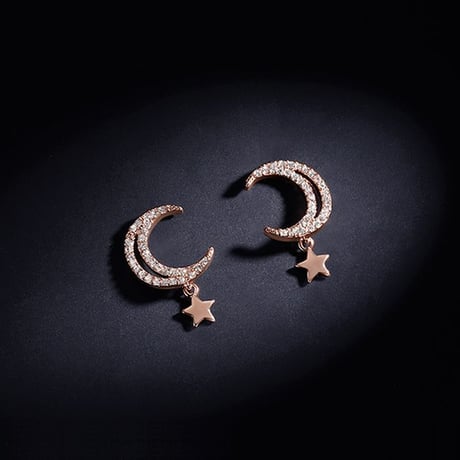 ピアス イヤリング ムーン スター 月 星 ラインストーン キラキラ 韓国アクセサリー クリップ キャッチ 合金 シルバー925 アクセサリー DTC-576399845458