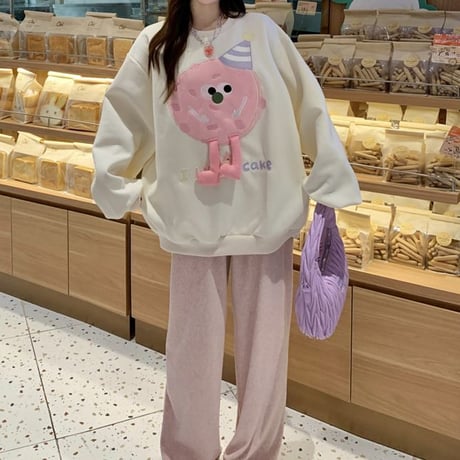 スウェット トレーナー オーバーサイズ トップス 刺繍 長袖 プルオーバー レトロ 韓国ファッション レディース 大人可愛い カジュアル ストリート系ファッション DTC-738634994208