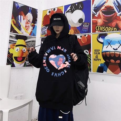 ユニセックス パーカー プルオーバー クマちゃん 裏起毛 オーバーサイズ 韓国ファッション メンズ レディース カジュアル 韓国ストリートファッション DTC-655460613025