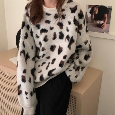 ニット セーター 3カラー レオパード柄 ヒョウ柄長 袖 プルオーバー 韓国ファッション レディース トップス ラウンドネック 大人可愛い かわいい ガーリー DTCA-688582321649