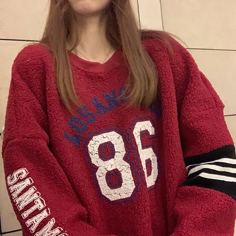 ボアトレーナー ボアトップス もこもこ イミテーションラムウール ルーズ 韓国ファッション レディース ボア ゆったり カジュアル ストリート系 ガーリー DTC-631557083791