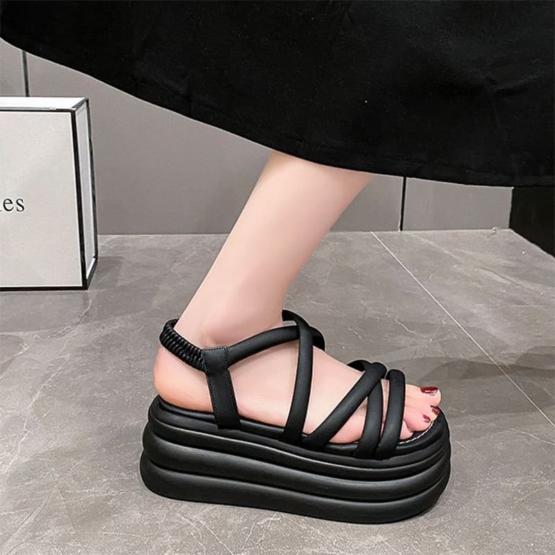 厚底サンダル クロスストラップ 22.0～24.5cm アンクルストラップ