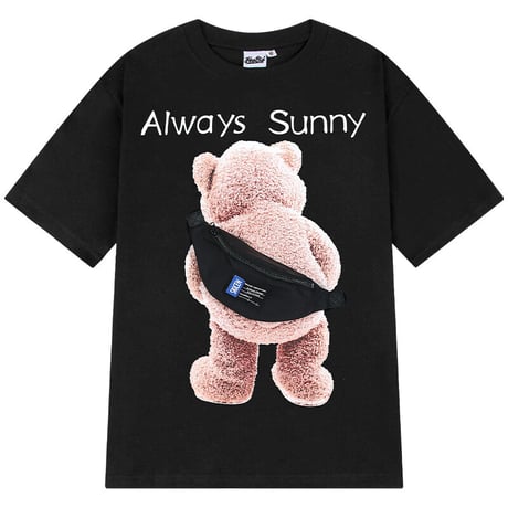 ユニセックス ポシェット付き Tシャツ 半袖 クマちゃん ベアー オーバーサイズ カジュアル ストリート系ファッション 韓国ファッション メンズ レディース DTC-671745607543