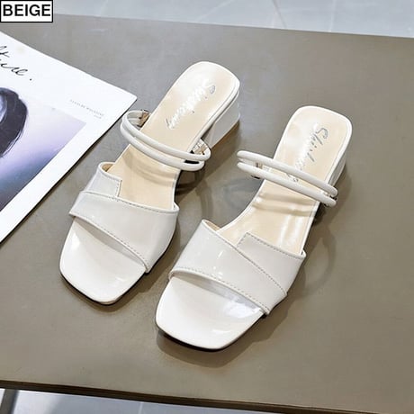2WAY ストラップ サンダル チャンキーヒール 4cm スクエアトゥ 韓国ファッション レディース 痛くない かわいい 靴 歩きやすい 594723432026
