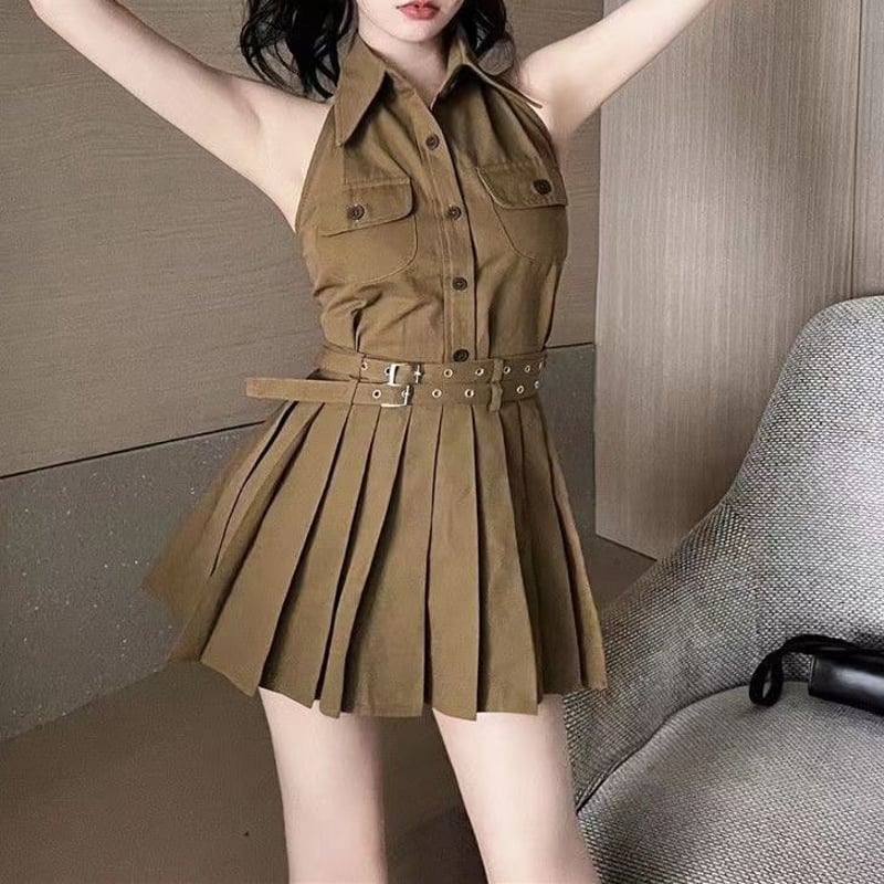 セットアップ 上下セット ノースリーブ ホルターネック ブラウス