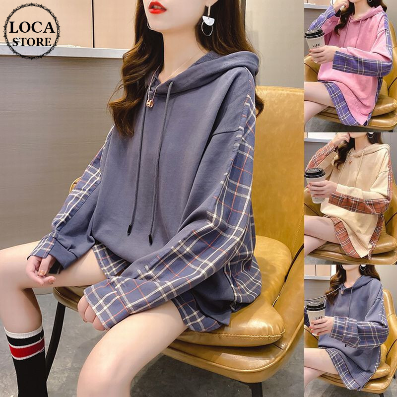 チェック柄 切り替えパーカー プルオーバー ドッキングトップス