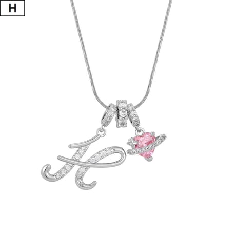 イニシャル Ａ-Ｚ ネックレス チェーン付き シルバー アルファベット ハートチャーム スネークボーンチェーン ペンダント アクセサリー 合金 ジュエリー DTCA-1026122476779