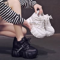 厚底 ダッドスニーカー 22.0～24.5cm シューレース メッシュ スニーカー 厚底スニーカー ホワイト ブラック カジュアル 韓国ファッション レディース DTC-680356145734