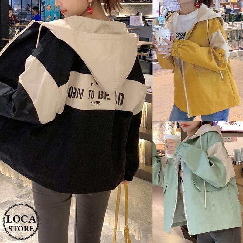 フードブルゾン ジャケット 韓国ファッション レディース バックロゴ