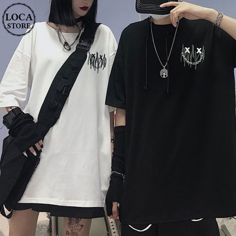 ユニセックス Tシャツ 半袖 ドロップショルダー ワンポイントプリント オーバーサイズ 韓国ファッション メンズ レディース トップス ストリートファッション DTC-620416043566