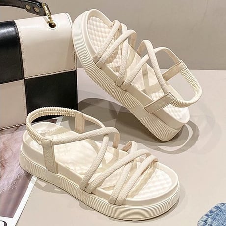 クロスストラップ サンダル 22.5～25.0cm プラットフォーム 厚底 ビーチサンダル フラット 美脚効果 トレンド かわいい 韓国ファッション レディース DTC-698080041418