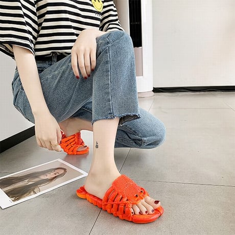 フラットサンダル ロブスター スリッパ ぺたんこ 韓国ファッション レディース サンダル ユニーク キュート 痛くない かわいい 歩きやすい 619410243300