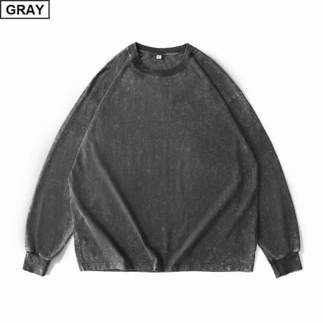 5カラー ユニセックス ロンT ウォッシュ加工 ヴィンテージ風 長袖 tシャツ トップス オーバーサイズ ルーズ カジュアル ストリート系ファッション DTCA-723009132142