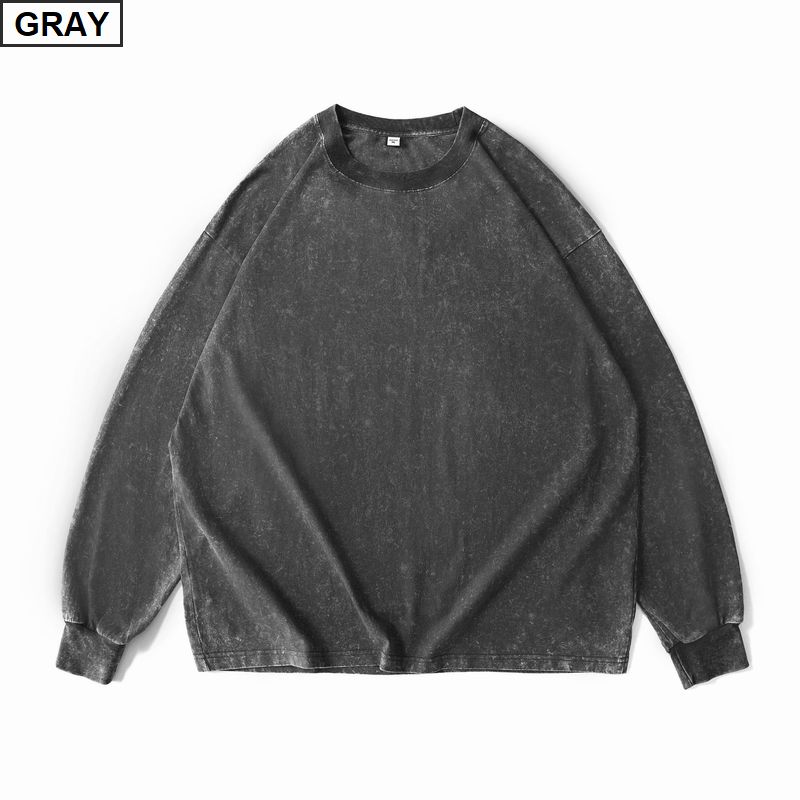 ストリート系ヴィンテージ 長袖Tシャツ重厚ウォッシュ加工秋冬春メンズ カジュアル 5カラー ユニセックス ロンT ウォッシュ加工 ヴィンテージ風 長袖 t