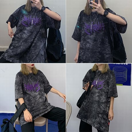 【2カラー】ユニセックス Tシャツ 半袖 タイダイ柄 英字プリント オーバーサイズ カジュアル 韓国ファッション メンズ レディース 韓国ストリートファッション DTC-610296445267