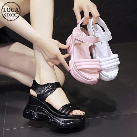 プラットフォーム 厚底サンダル 22.0～24.5cm 9cmヒール ベルクロ オープントゥ 韓国ファッション レディース サンダル 厚底 トレンドDTC-643660491293)